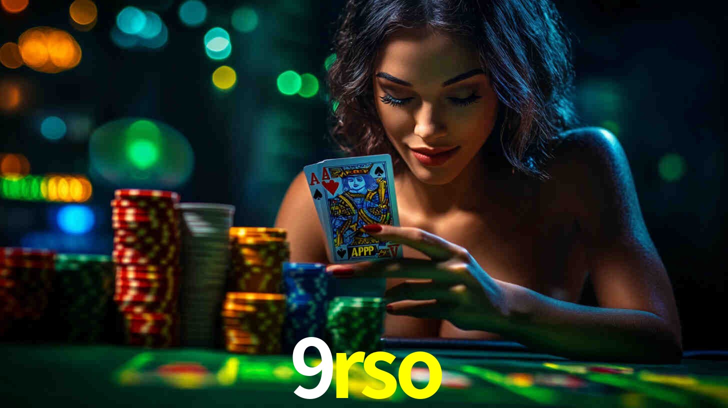Una escena digital vívida inspirada en casino con 9rso mostrado prominentemente, luces brillantes, fichas, cartas y acentos dorados.