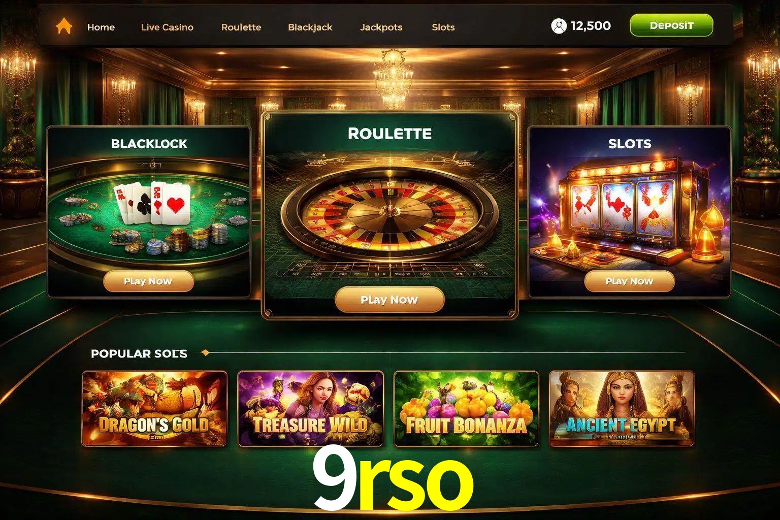 Vista de la plataforma 9rso Casino mostrando categorías organizadas de juegos en línea